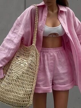 NEW - 2 piece Lightweight Pink Linen set